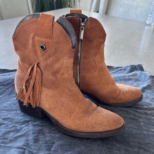 Brown Suede Fringe Ankle Boots